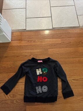 Girls' Dark Gray Holiday 'HO HO HO' Sequin Sweatshirt